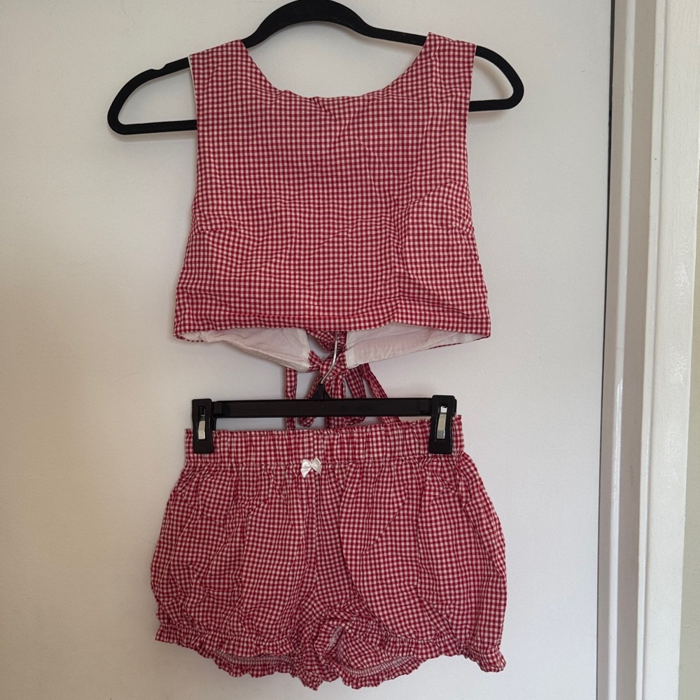 Showpo Red Gingham Two-Piece Crop Top and Shorts Set
